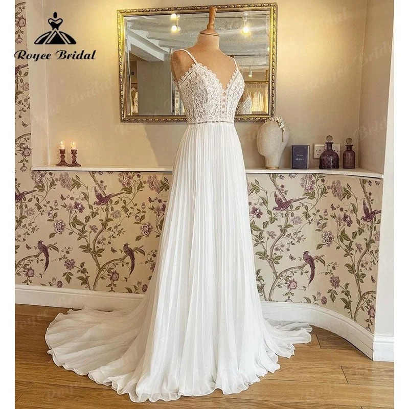 Flowy DressV Neck Wedding Dress Lace Bodice Spaghetti Straps Boho Runched Chiffon 2025 Robe Civil Bridal A Line Beach Summer Wedding Gowns Flowy DressV Neck Wedding Dress Lace Bodice Spaghetti Straps Boho Runched Chiffon 2025 Robe Civil Bridal A Line Beach Summer Wedding Gowns