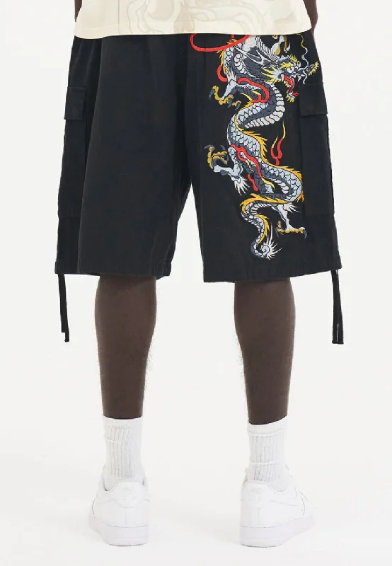 Men's Pants with Adjustable CuffsMens Dragon Crawl Woven Cargo Shorts -  Black