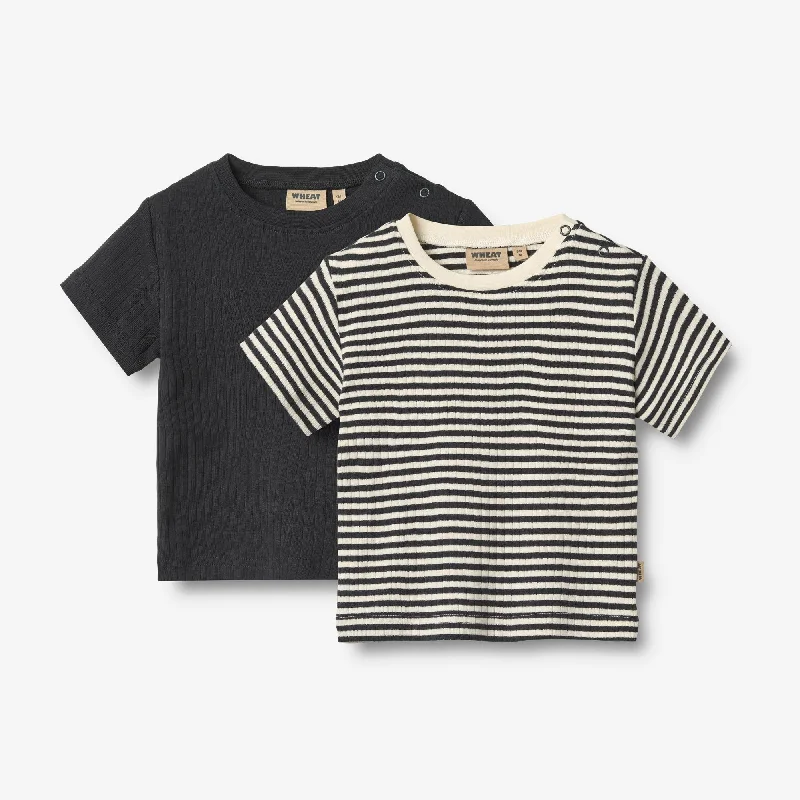 Men's Shirts with Snap Buttons2 Rib T-shirt S/S Fabian - navy rib stripe