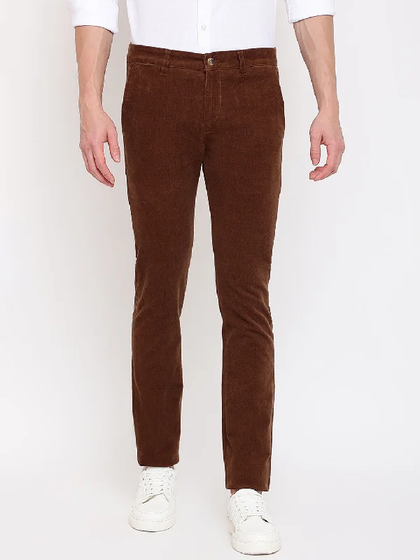 Men's Pants with Logo EmbossmentsMen's Casual Flat front Brown Corduroy Trousers