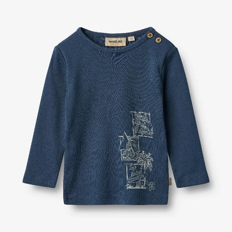 Men's Shirts with Contrast StitchingT-Shirt L/S Benjamin - blue waves