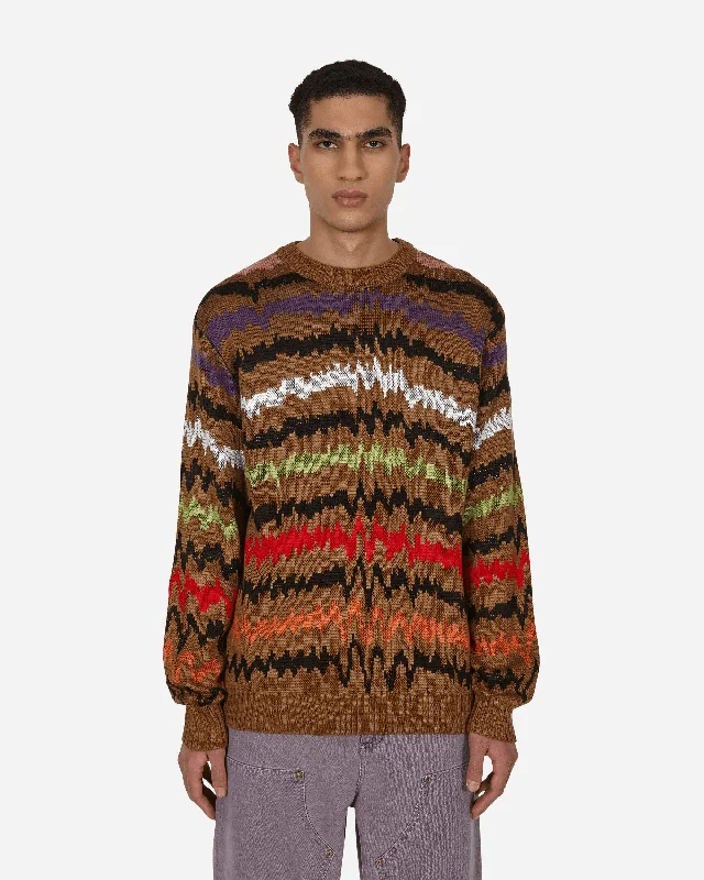 Men's Sweaters with Button-Down PlacketsWaves Knitted Sweater Brown