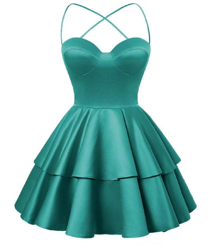 Prom DressPeacock Satin Homecoming Dress Sweetheart Neck Tiered Short Graduation Dresses Prom DressPeacock Satin Homecoming Dress Sweetheart Neck Tiered Short Graduation Dresses