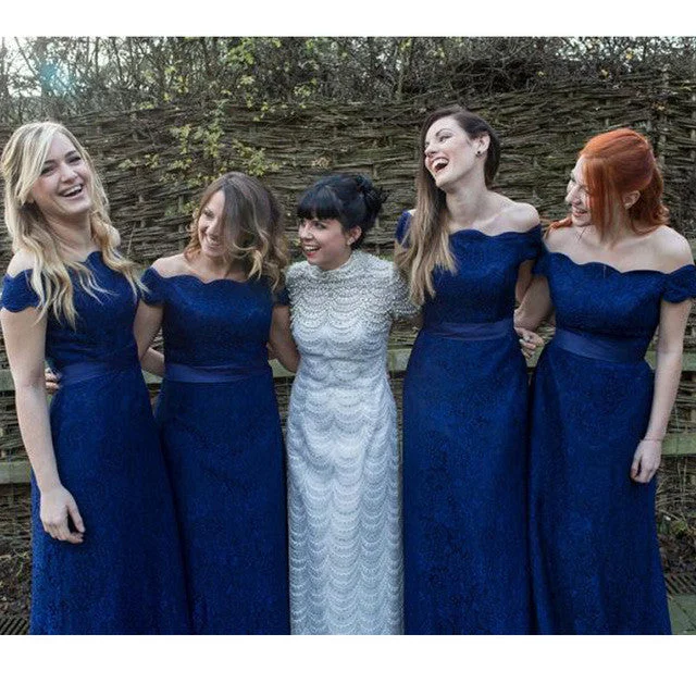 Leather DressRoyal Blue Cap Sleeve Lace Elegant Long Wedding Bridesmaid Dresses, WG363 Leather DressRoyal Blue Cap Sleeve Lace Elegant Long Wedding Bridesmaid Dresses, WG363