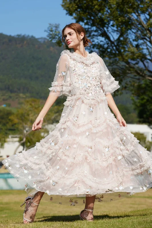 women's maxi dressesFairy Tale Floral Embroidered Summer Tiered Ruffle Tulle Evening Maxi Dress - Pink women's maxi dressesFairy Tale Floral Embroidered Summer Tiered Ruffle Tulle Evening Maxi Dress - Pink
