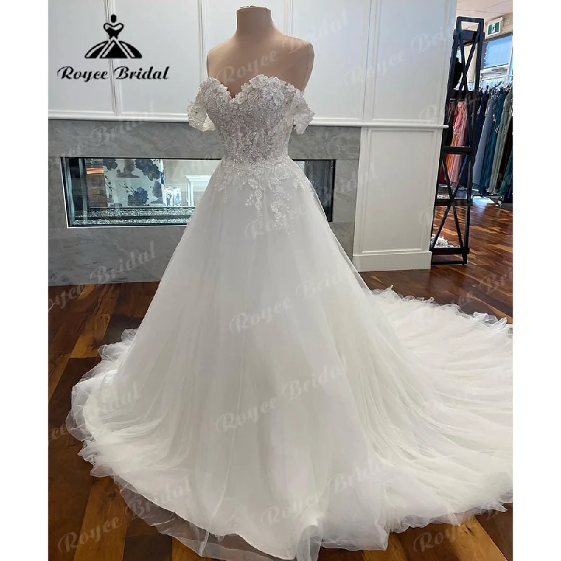 Velvet DressRoycebridal A Line Off the Shoulder Lace Floral Princess Cap Sleeve Wedding Dress 2025 Robe Mariee Wedding Gowns for Bride vestido de novia Velvet DressRoycebridal A Line Off the Shoulder Lace Floral Princess Cap Sleeve Wedding Dress 2025 Robe Mariee Wedding Gowns for Bride vestido de novia