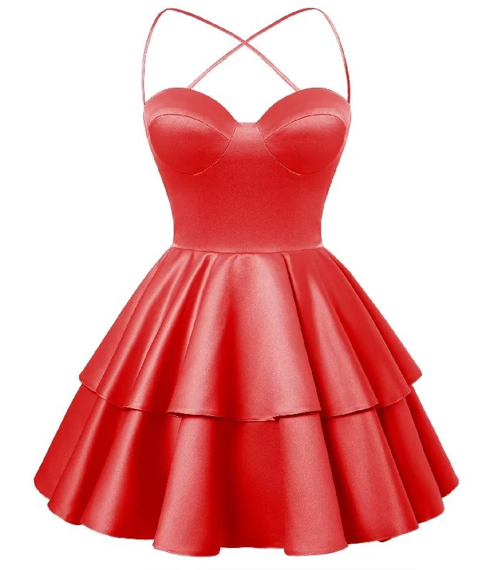 Cocktail DressRed Satin Homecoming Dress Sweetheart Neck Tiered Short Graduation Dresses Cocktail DressRed Satin Homecoming Dress Sweetheart Neck Tiered Short Graduation Dresses