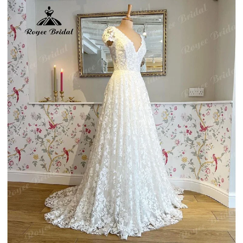 Scoop-Neck DressRoycebridal vestidos Full Lace A Line Boho Wedding Dress with Detachable Short Sleeve 2025 Bridal Gown robe de soirée de mariage Scoop-Neck DressRoycebridal vestidos Full Lace A Line Boho Wedding Dress with Detachable Short Sleeve 2025 Bridal Gown robe de soirée de mariage