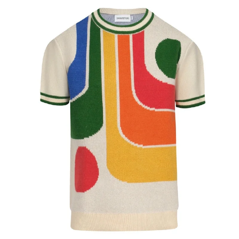 Men's Shirts for CampingMen's Off White Knitted T-Shirt With Geometric Pattern