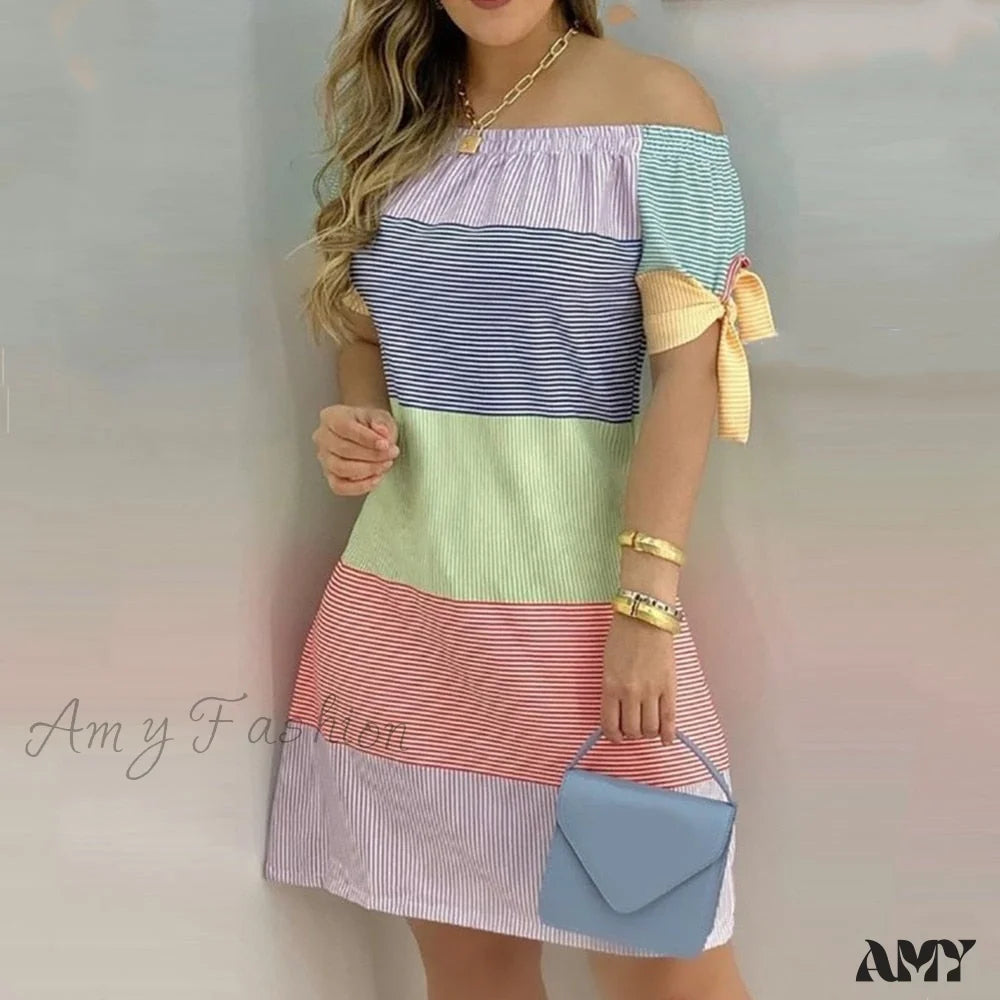Zip-Up DressAmy Fashion - Striped Plaid Floral Print A Line Party Short Dresses