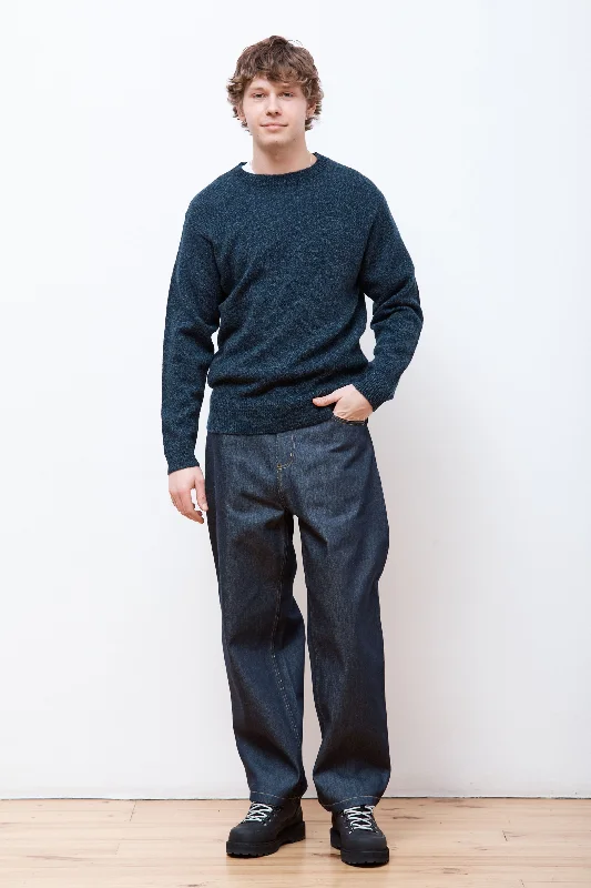Men's Sweaters with ButtonsShetland Wool Crew Indigo Heather