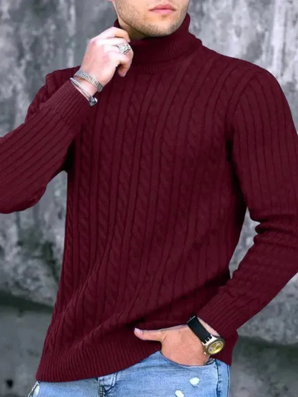 Men's Sweaters with Adjustable HemlinesCasual Tight Stretch Men Sweater Turtleneck