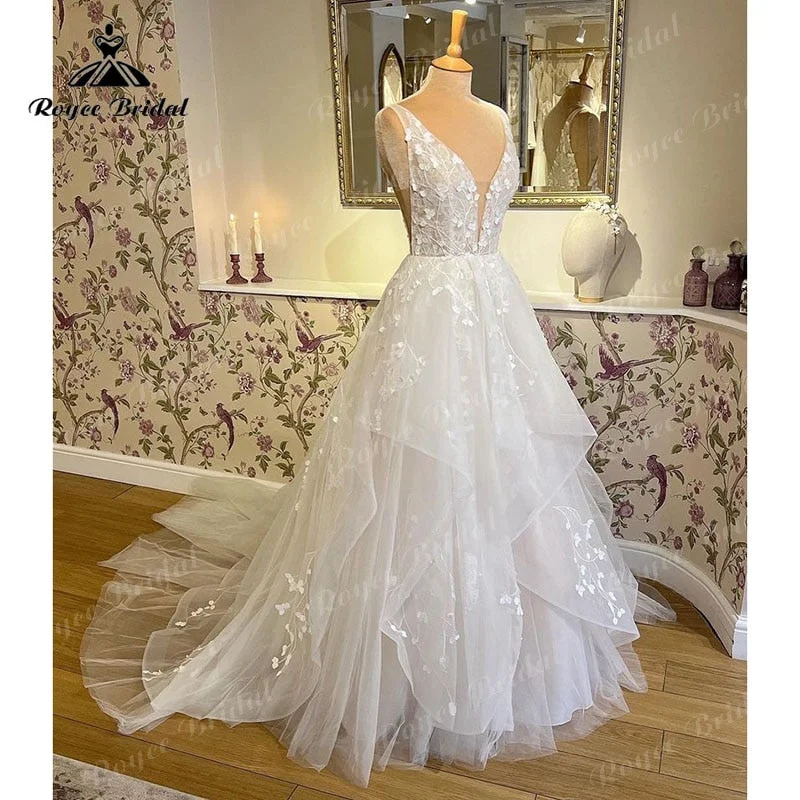 Tulle Dresshochzeits 2022 Robe Mariee Princess A Line Wedding Dress with Deep V Neck Tank Bridal Reception Gown vestido de noiva princesa Tulle Dresshochzeits 2022 Robe Mariee Princess A Line Wedding Dress with Deep V Neck Tank Bridal Reception Gown vestido de noiva princesa
