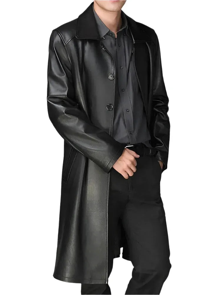 Cool Men's Pea CoatsMen's Luxury Leather Overcoat