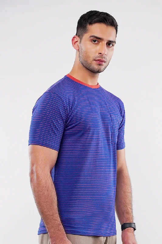 Men's Shirts with Pin CollarsStriped Pocket T-Shirt - Blue & Orange