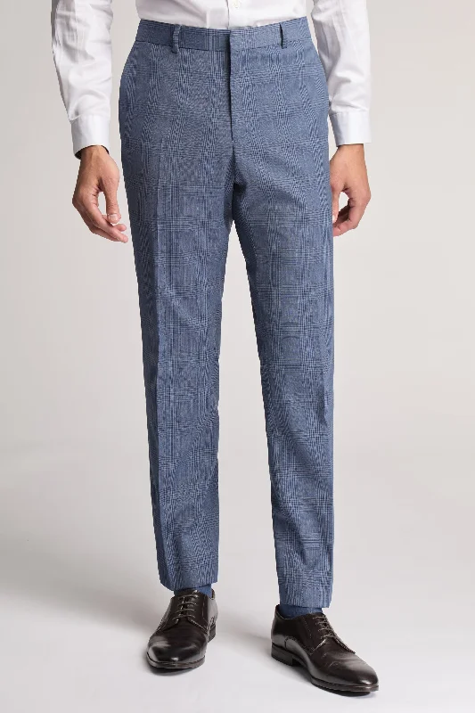 Men's Twill Pants for a Dressy LookAirforce Blue Large Check Trouser Blue