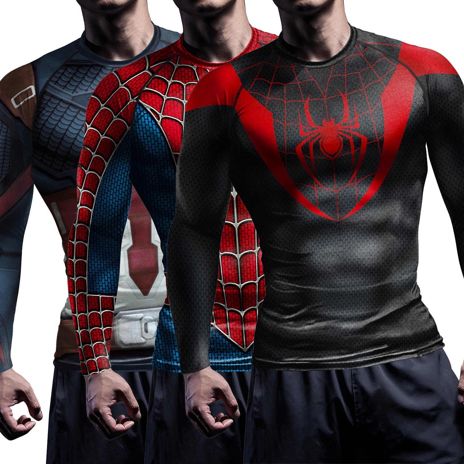 Solid-Colored Men's ShirtsCompression Shirts Long Sleeve Comic T-Shirt Superhero