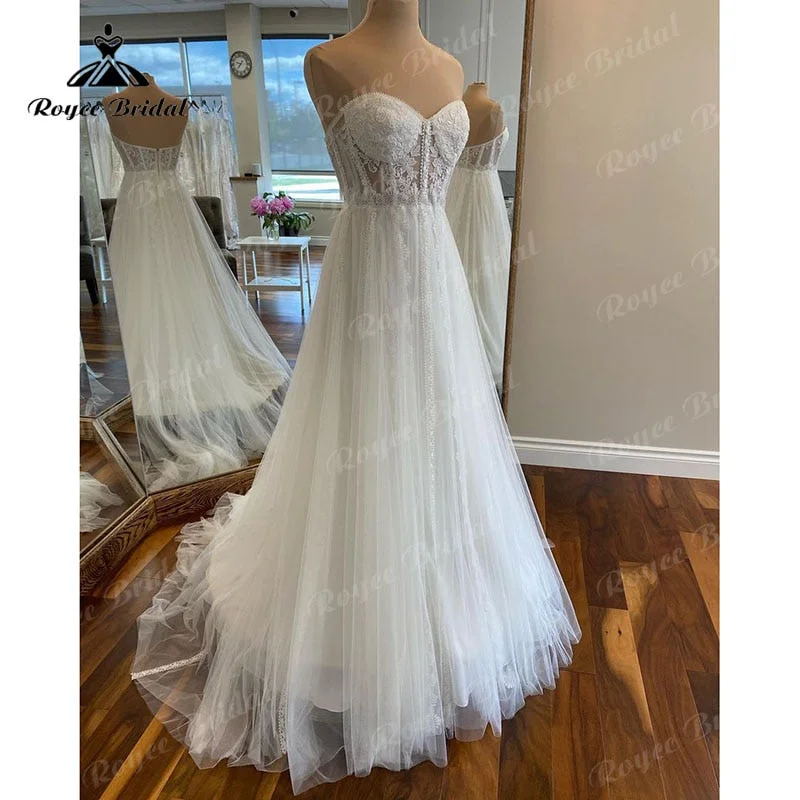 Pastel DressRoycebridal Princess Lace Boho A Line Tulle Wedding Dress Sweetheart Appliques 2025 Bridal Gowns Women Robe de mariee Modern Pastel DressRoycebridal Princess Lace Boho A Line Tulle Wedding Dress Sweetheart Appliques 2025 Bridal Gowns Women Robe de mariee Modern