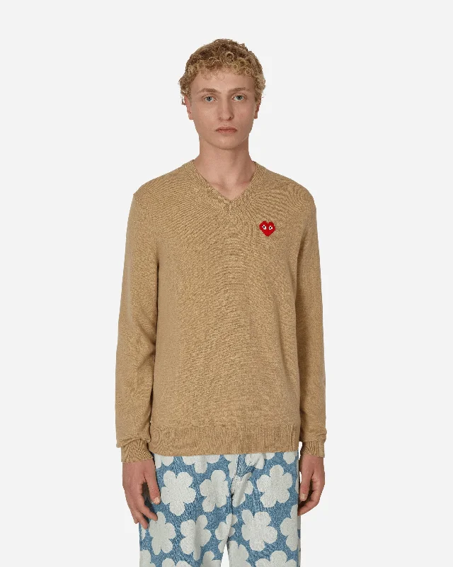 Men's Sweaters for Outdoor ActivitiesInvader Heart V-Neck Sweater Beige