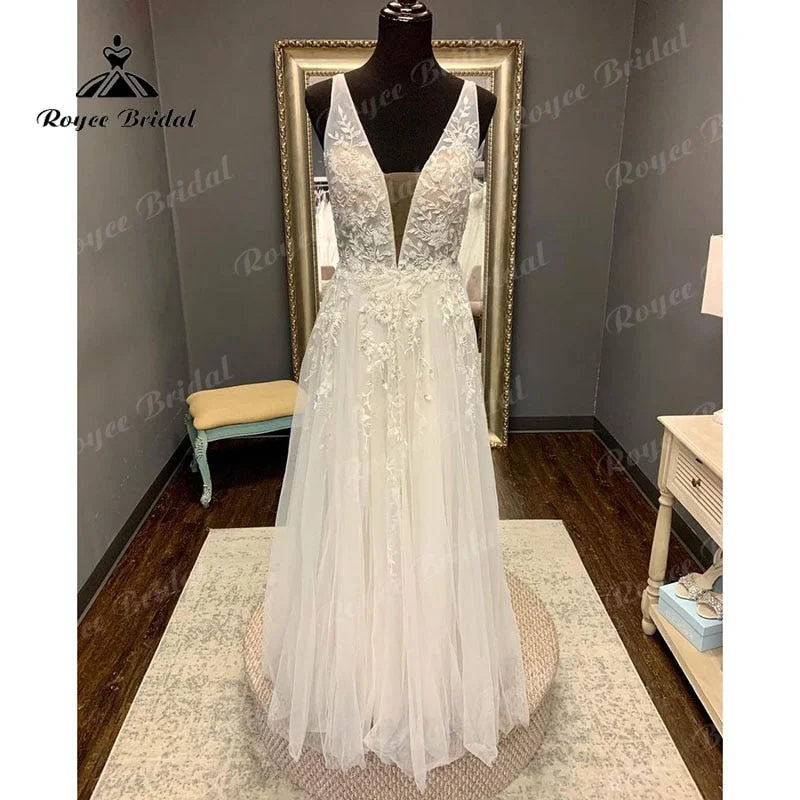 women's made-to-order dressesRoycebridal Boho Beach Sleeveless Deep V Neck Wedding Dress Lace Appliques Backless Floor Length Tulle 2025 Vestidos Robe Civil Bridal Gown women's made-to-order dressesRoycebridal Boho Beach Sleeveless Deep V Neck Wedding Dress Lace Appliques Backless Floor Length Tulle 2025 Vestidos Robe Civil Bridal Gown