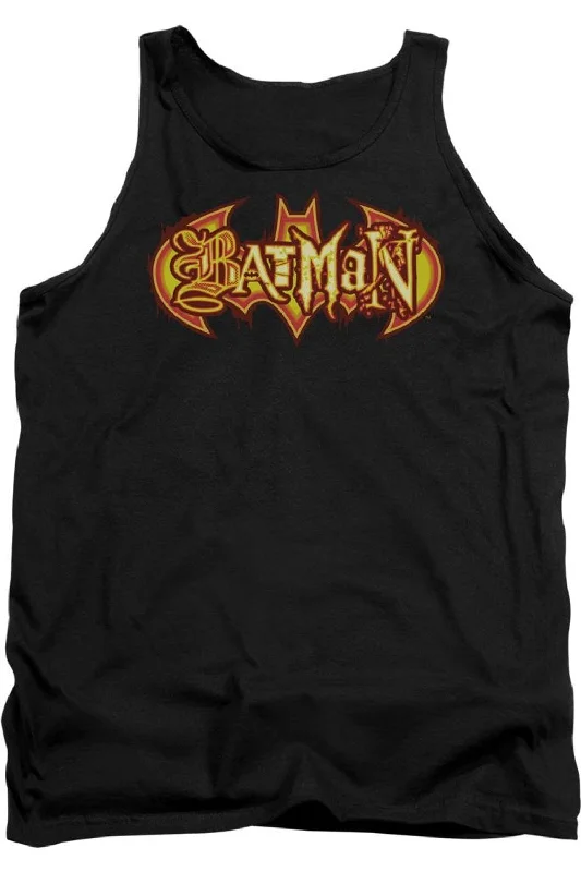 Men's Shirts with Ruffled HemlinesBatman Fiery Shield Adult Tank Top