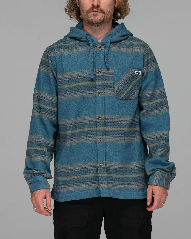 Men's Shirts with Patchwork SleevesOutback Hooded Flannel - Steel Blue