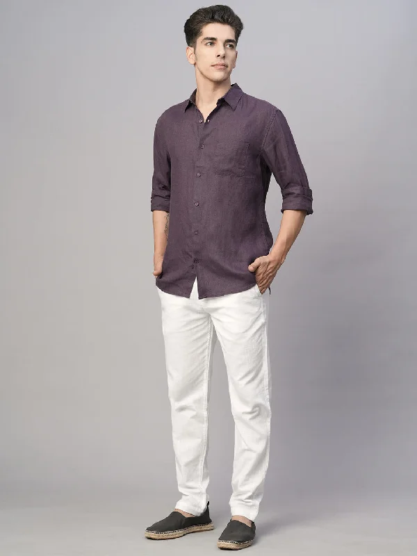 Casual Men's ChinosMen's Grape 100% Linen Regular Fit Shirt