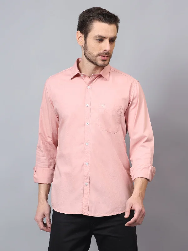Men's Pants with Patch PocketsMen's Peach Solid Full Sleeves Casual Shirt