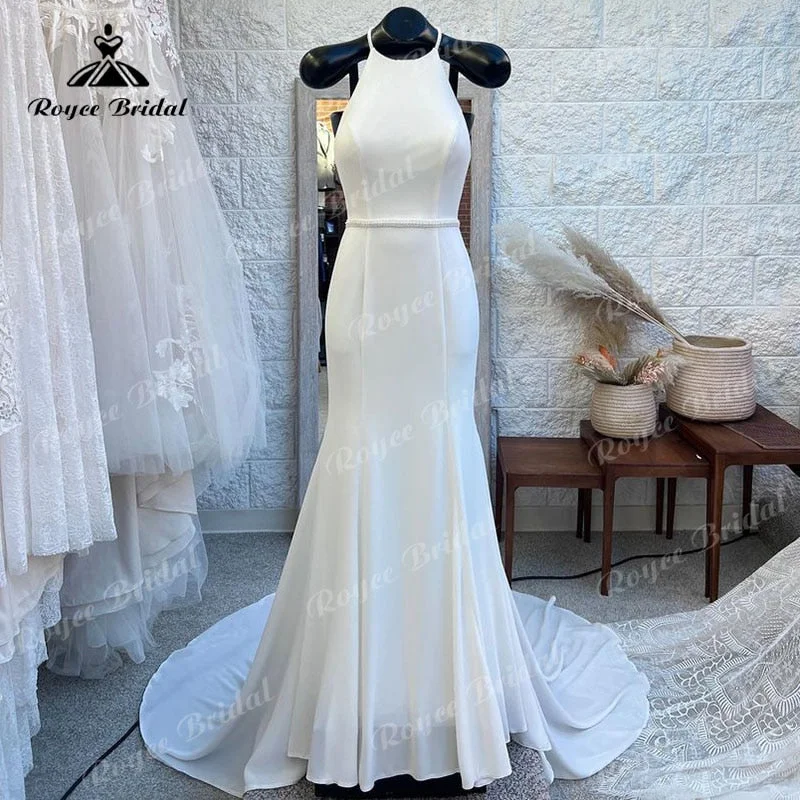 women's petite dressesRoycebridal vestido Simple Boho Wedding Dress Halter Open Back Mermaid/Trumpet Sweep Train Robe Mariage Civil Boho Women Lace Bridal Gowns women's petite dressesRoycebridal vestido Simple Boho Wedding Dress Halter Open Back Mermaid/Trumpet Sweep Train Robe Mariage Civil Boho Women Lace Bridal Gowns