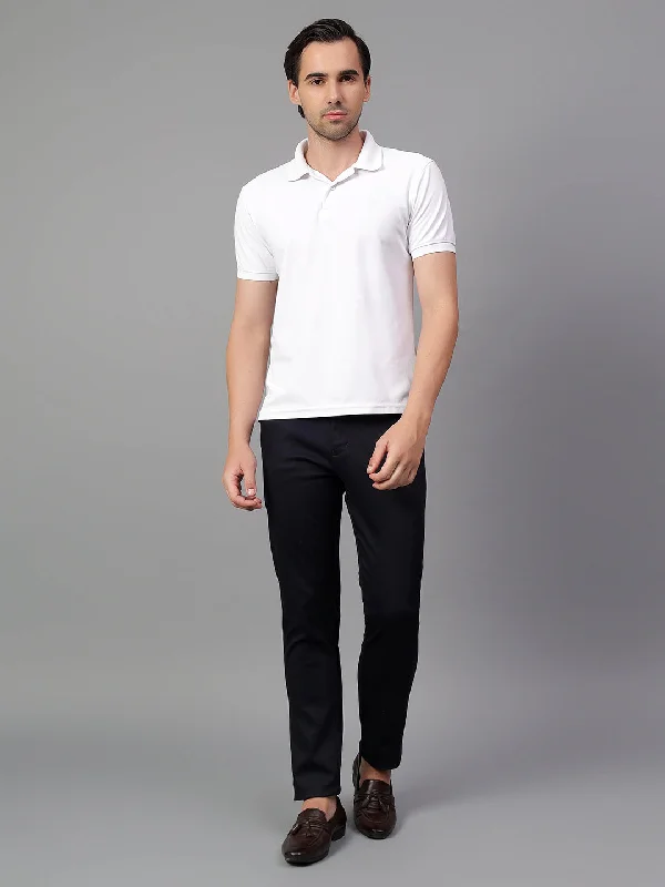 Men's Pants with Button-Down PocketsMen's Navy Blue Self Design Non-Pleated Casual Trouser Men's Pants with Button-Down PocketsMen's Navy Blue Self Design Non-Pleated Casual Trouser