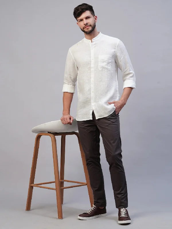Men's Solid-Colored Pants for VersatilityMen's White 100% Linen Regular Fit Shirt