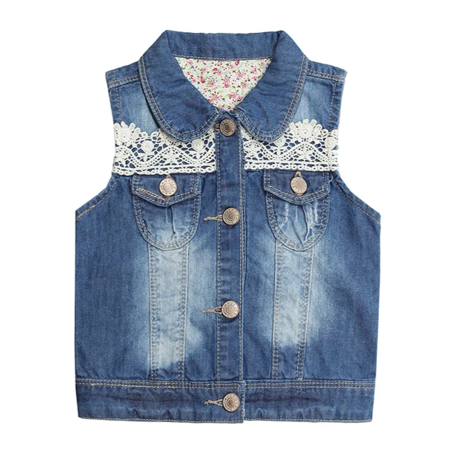 Zip-Fly Men's JeansLittle Girl Flower Pattern Inner Jean Vest