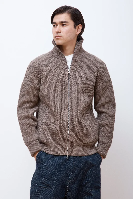 Men's Sweaters for Everyday WearNavy Full-Zip Pockets Natural Taupe