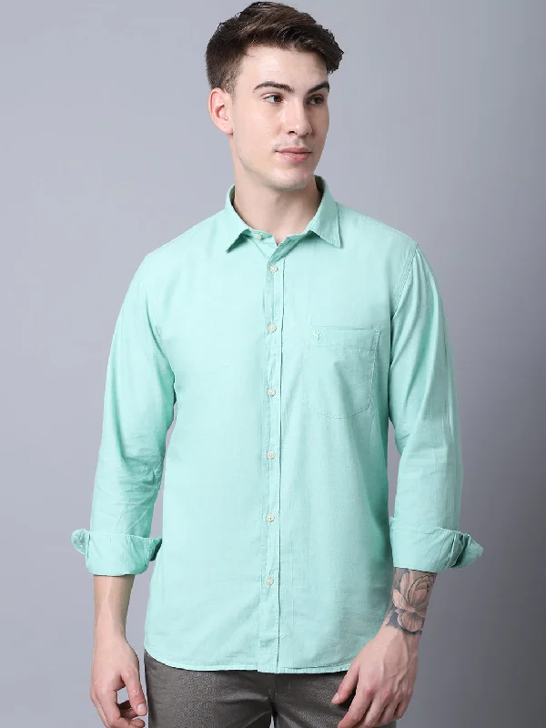 Versatile Men's ShortsMen's Light Green Casual Fil a Fil Plain Full Sleeve Shirt