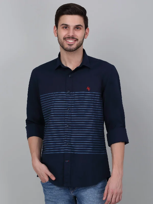 Lightweight Men's Linen PantsMen's Navy Blue Striped Full Sleeve Casual Shirt