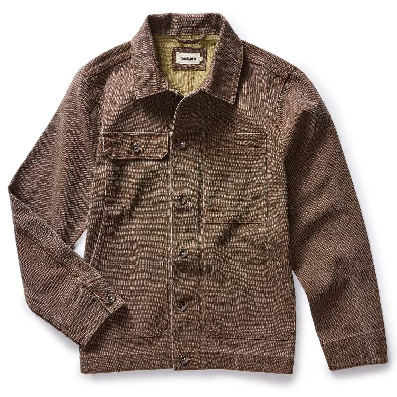 Men's Coats for Winter CampingThe Longshore Jacket in Aged Penny Chipped Canvas