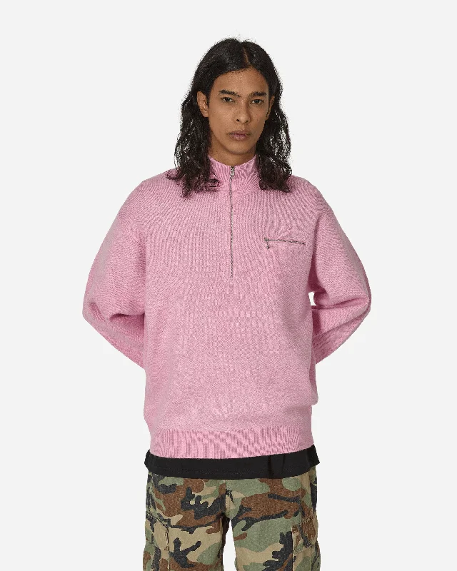 Striped Men's SweatersHalf Zip Mock Neck Sweater Pink