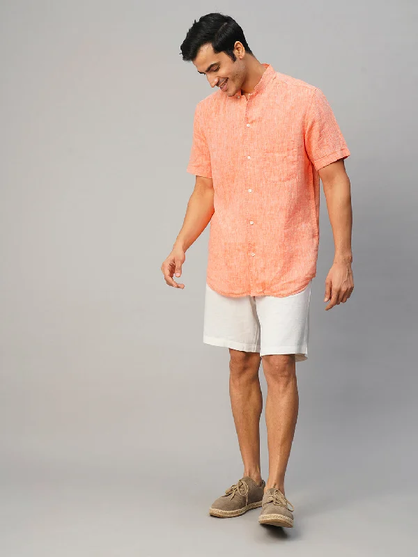 Stylish Men's Cargo PantsMen's Orange 100% Linen Regular Fit Shirt