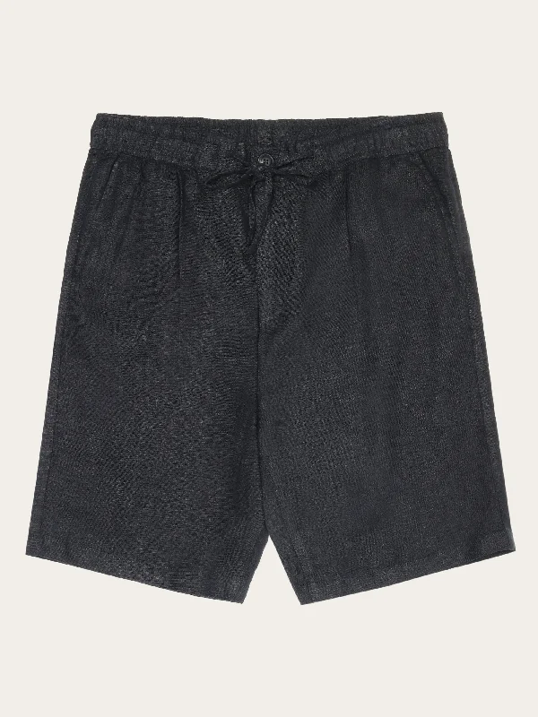 Men's Pants with Button-CuffsLoose Linen shorts - Black Jet