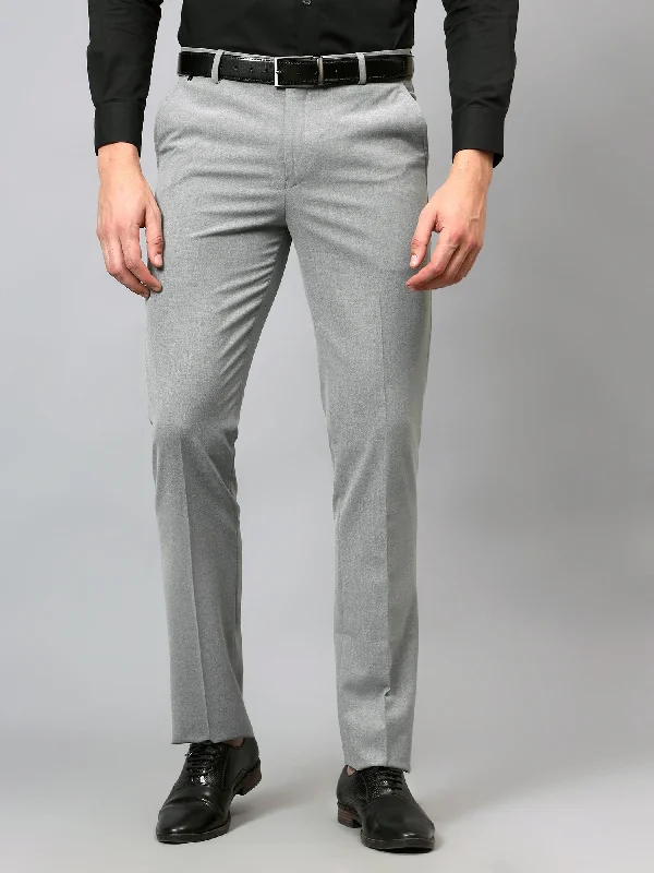 Men's Pants with Appliqué DetailsMen's Formal Flat front Grey  Trousers