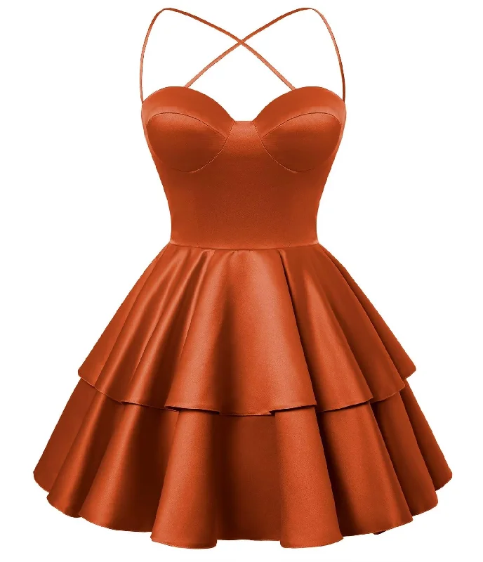 Scoop-Neck DressBurnt Orange Satin Homecoming Dress Sweetheart Neck Tiered Short Graduation Dresses Scoop-Neck DressBurnt Orange Satin Homecoming Dress Sweetheart Neck Tiered Short Graduation Dresses