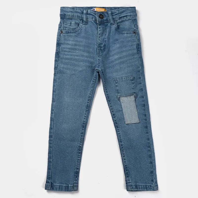 Classic Men's Jeans StyleBoys Denim Stretch Pant Patches-Ice Blue