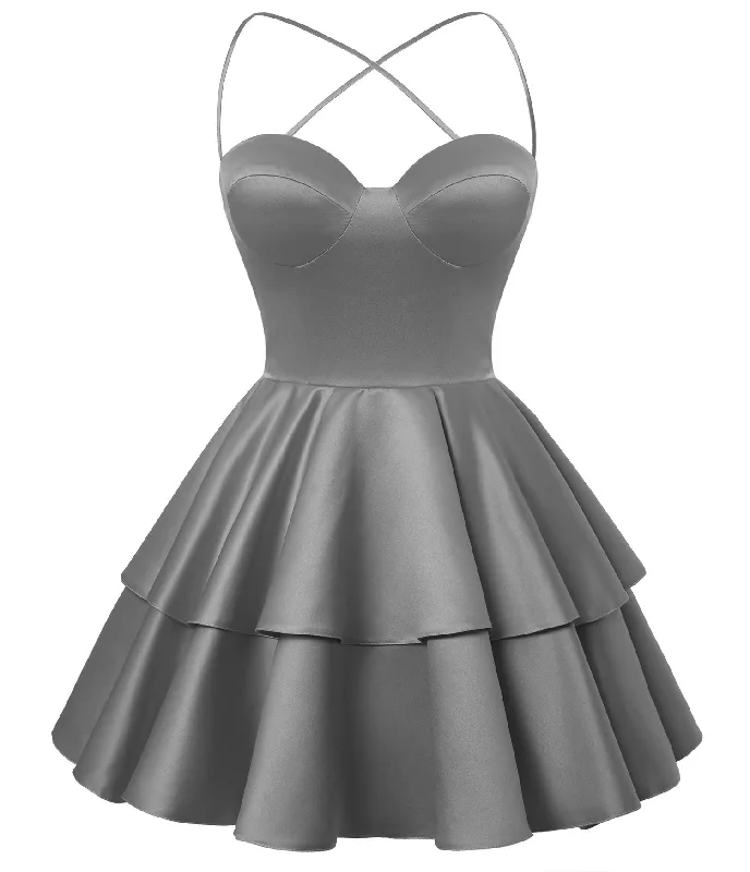 Knit DressGrey Satin Homecoming Dress Sweetheart Neck Tiered Short Graduation Dresses Knit DressGrey Satin Homecoming Dress Sweetheart Neck Tiered Short Graduation Dresses