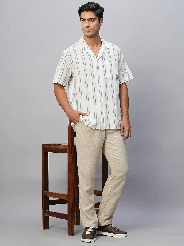 Men's Pants with Hidden PocketsMen's White Linen Cotton Regular Fit Striped Shirt