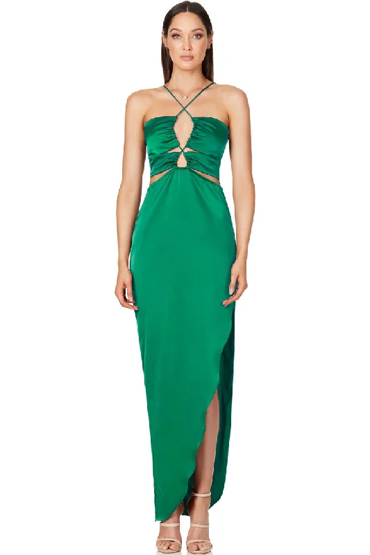 women's sleeveless dressesSilky Satin Cross Front Cutout Slit Cocktail Party Dress - Emerald Green women's sleeveless dressesSilky Satin Cross Front Cutout Slit Cocktail Party Dress - Emerald Green