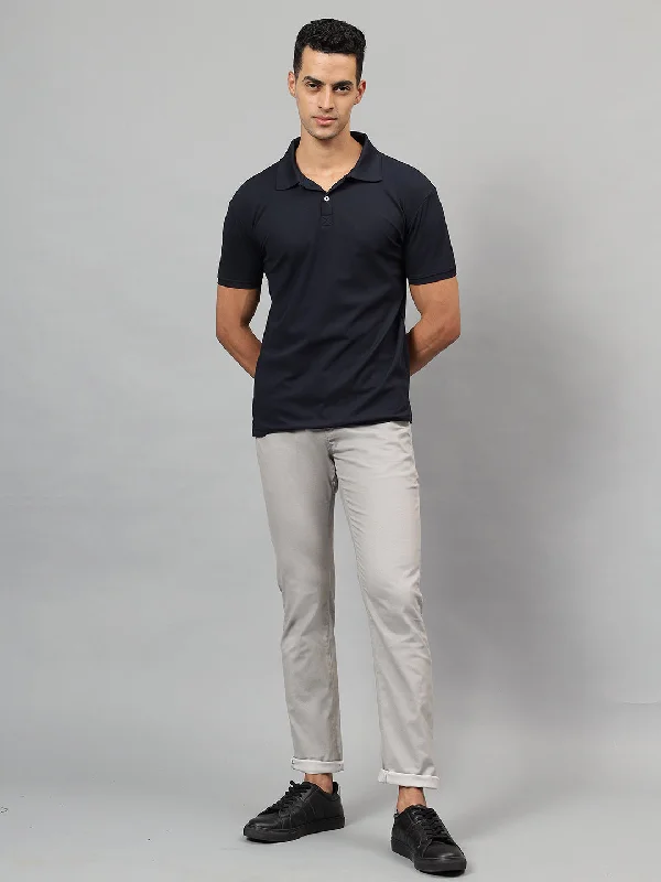 Men's Pants with Elastic CuffsMen's Grey Self-Design Non-Pleated Casual Trouser