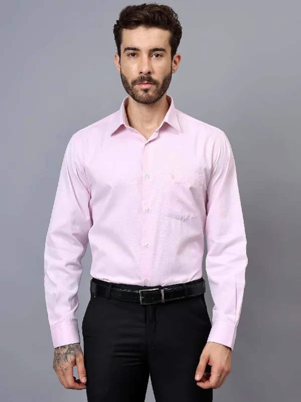 Men's Zippered Pants for SecurityMen's Pink Self Design Full Sleeve Formal Shirt