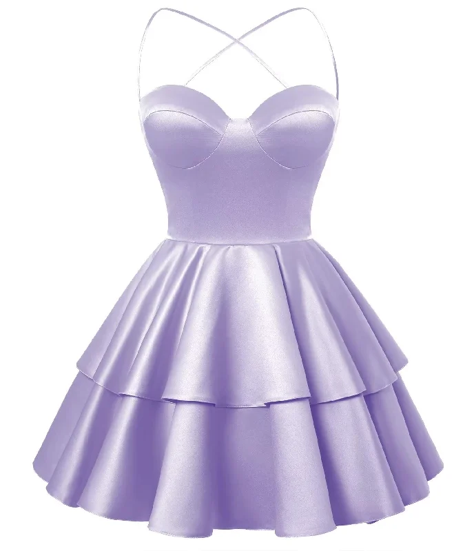 Short-Sleeve DressLilac Satin Homecoming Dress Sweetheart Neck Tiered Short Graduation Dresses Short-Sleeve DressLilac Satin Homecoming Dress Sweetheart Neck Tiered Short Graduation Dresses