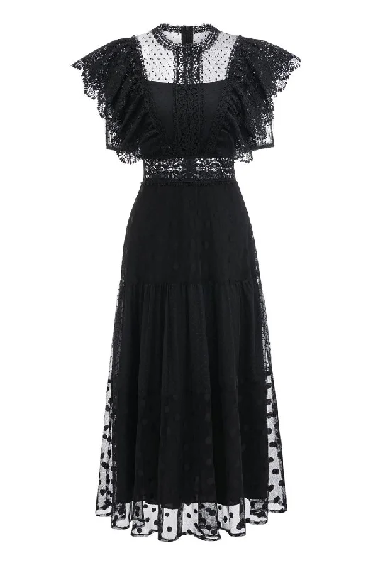 Bow-Tie DressRetro Floral Embroidered Butterfly Sleeve Polka Dot Tulle Evening Maxi Dress Bow-Tie DressRetro Floral Embroidered Butterfly Sleeve Polka Dot Tulle Evening Maxi Dress