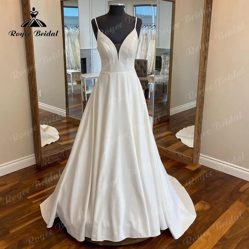 women's one-shoulder dressesRoycebridal Simple V Neck Satin Boho Spaghetti Straps Wedding Dress Open Back 2025 Elegant Bridal Wedding Gown vestidos de novia Elegant women's one-shoulder dressesRoycebridal Simple V Neck Satin Boho Spaghetti Straps Wedding Dress Open Back 2025 Elegant Bridal Wedding Gown vestidos de novia Elegant